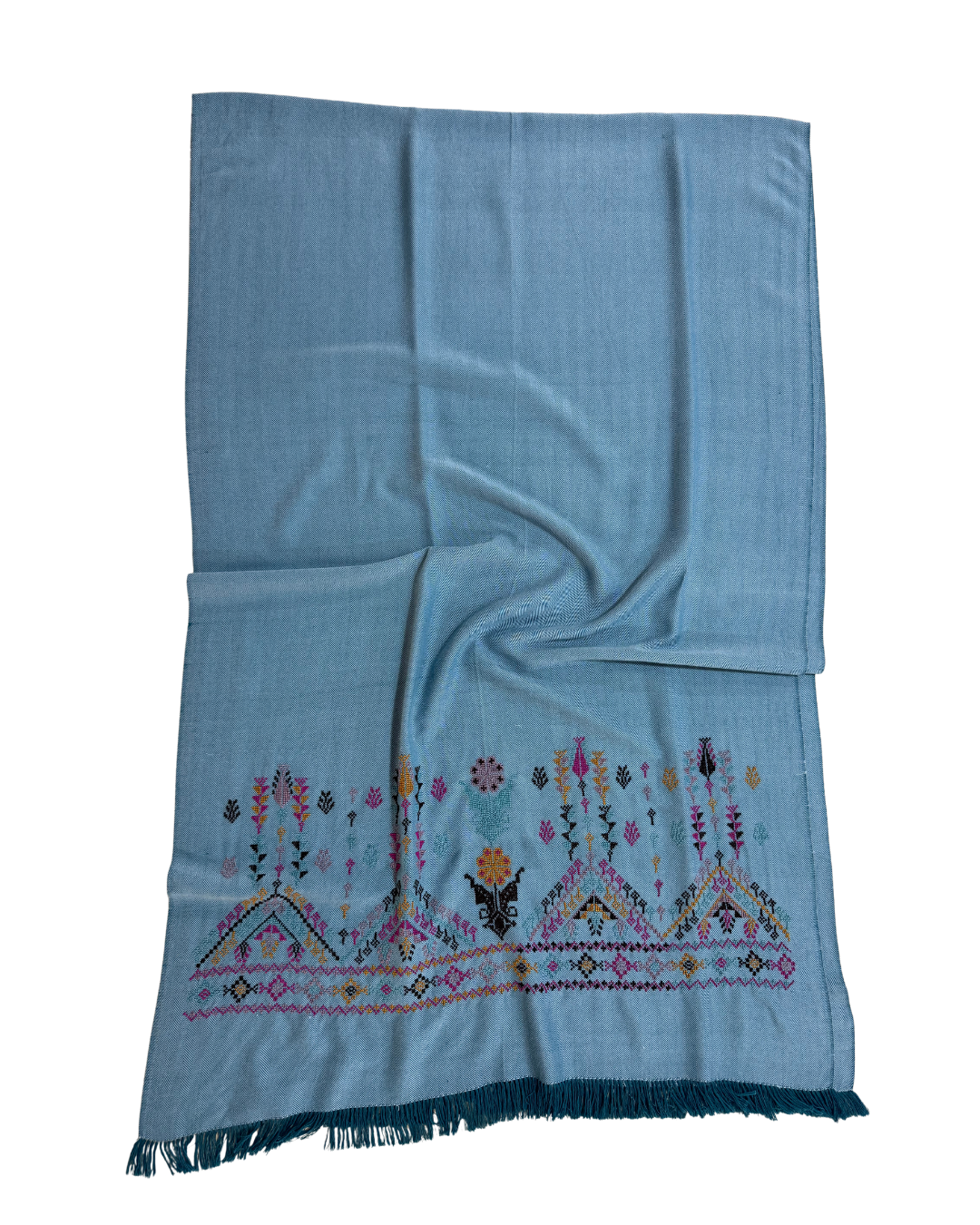 Width Hand Embroidered Heavy Cotton Scarf in Blue