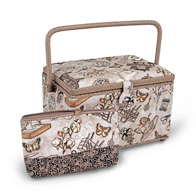 Taupe Sewing Basket w Accessory Case