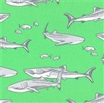 Sharktales in Seafoam Cotton Fabric, 44/45" wide