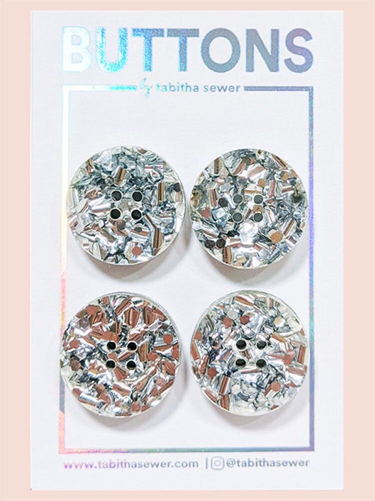 Tabitha Sewer, Silver Glitter Confetti Circle Button (med)