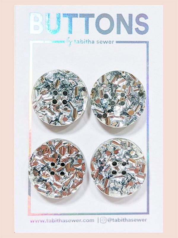 Tabitha Sewer, Silver Glitter Confetti Circle Button (med)