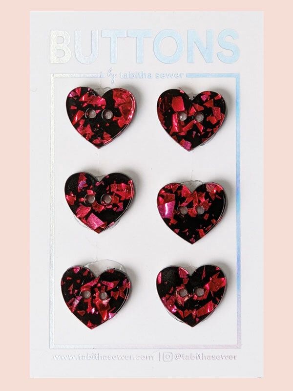 Tabitha Sewer, Red Confetti Heart Buttons (sm)