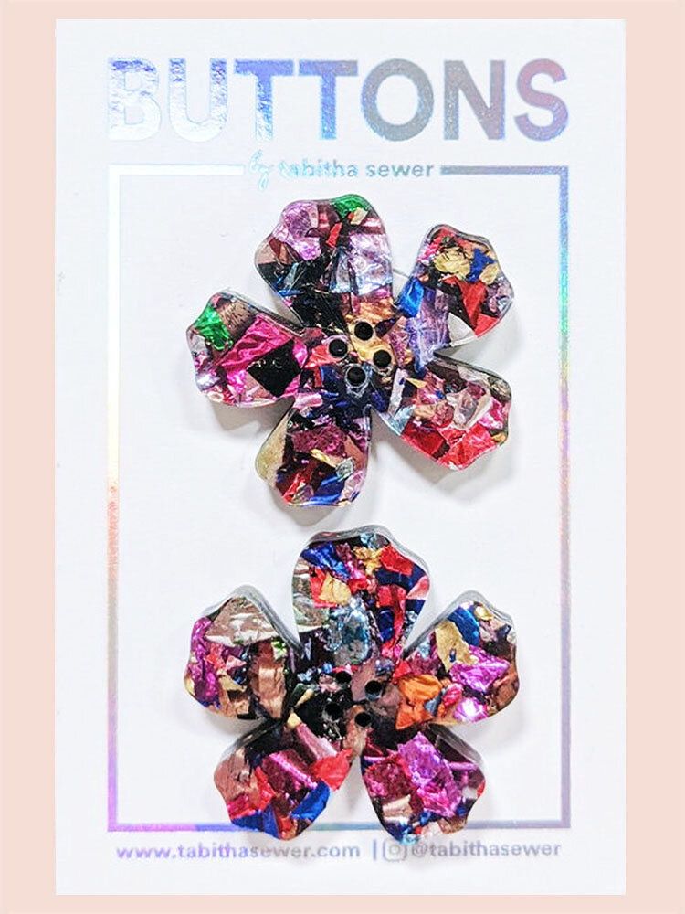 Tabitha Sewer, Rainbow Confetti Flower Button (Lg)