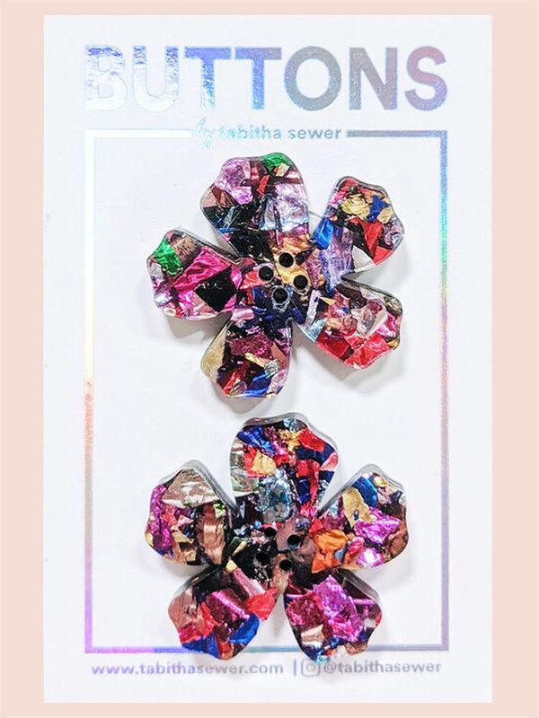 Tabitha Sewer, Rainbow Confetti Flower Button (Lg)