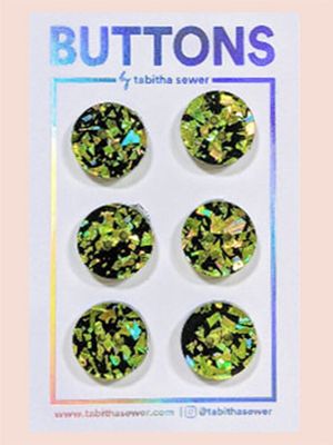 Tabitha Sewer, Key Lime Green Confetti Glitter Classic Circle Buttons