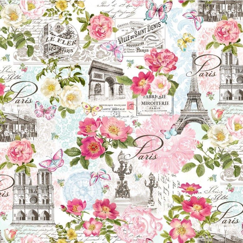 Michael Miller:  Paris in Bloom on White, 44/45" wide