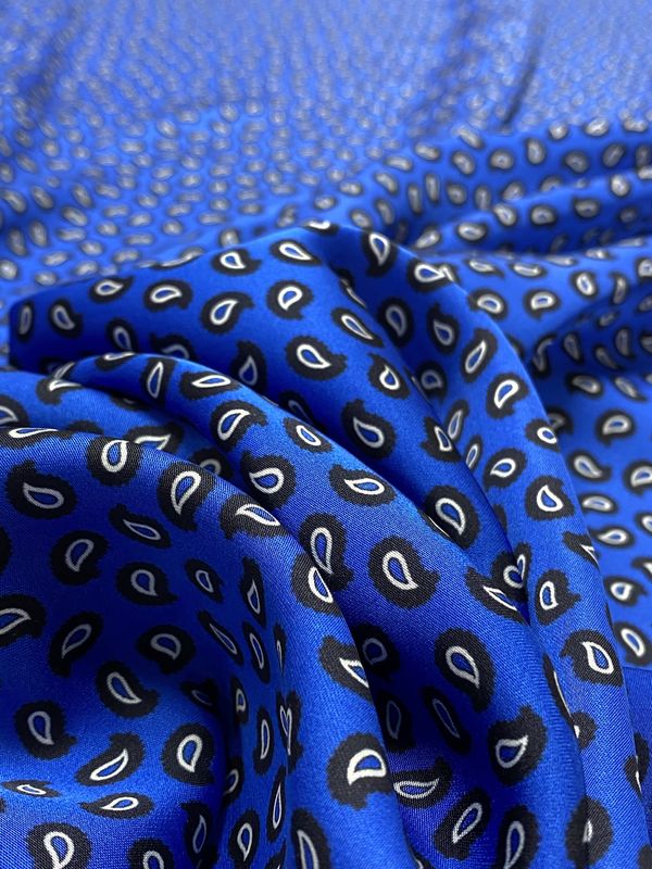 Moye "Mini paisley on Iridescent Blue" Satin Viscose,  54" wide