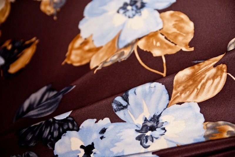 Brown & Blue Floral Silk, 45" wide