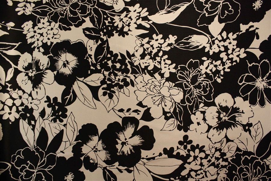 Black & White Floral Silk Charmeuse, 45" wide