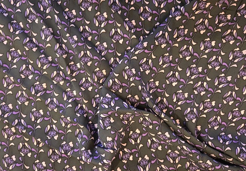 Charcoal/purple floral in Viscose from Tahari, 49" wide