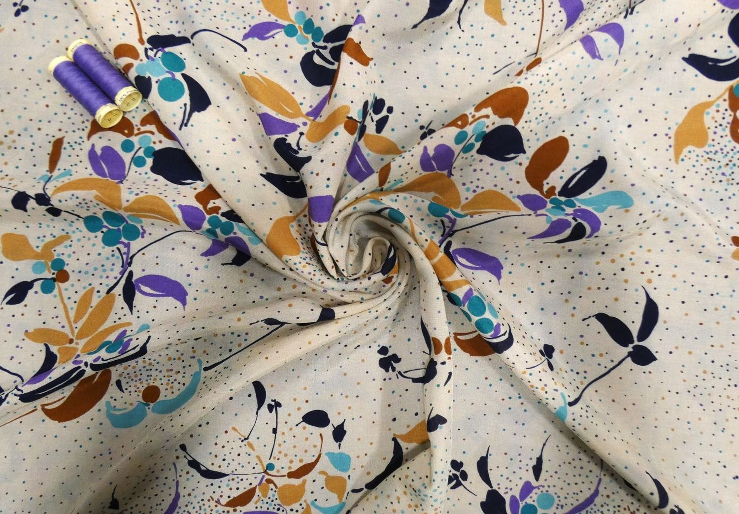 Autumn Fruits, Crepe de Chine, 55-56" wide
