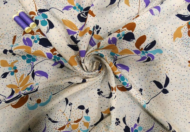 Autumn Fruits, Crepe de Chine, 55-56" wide