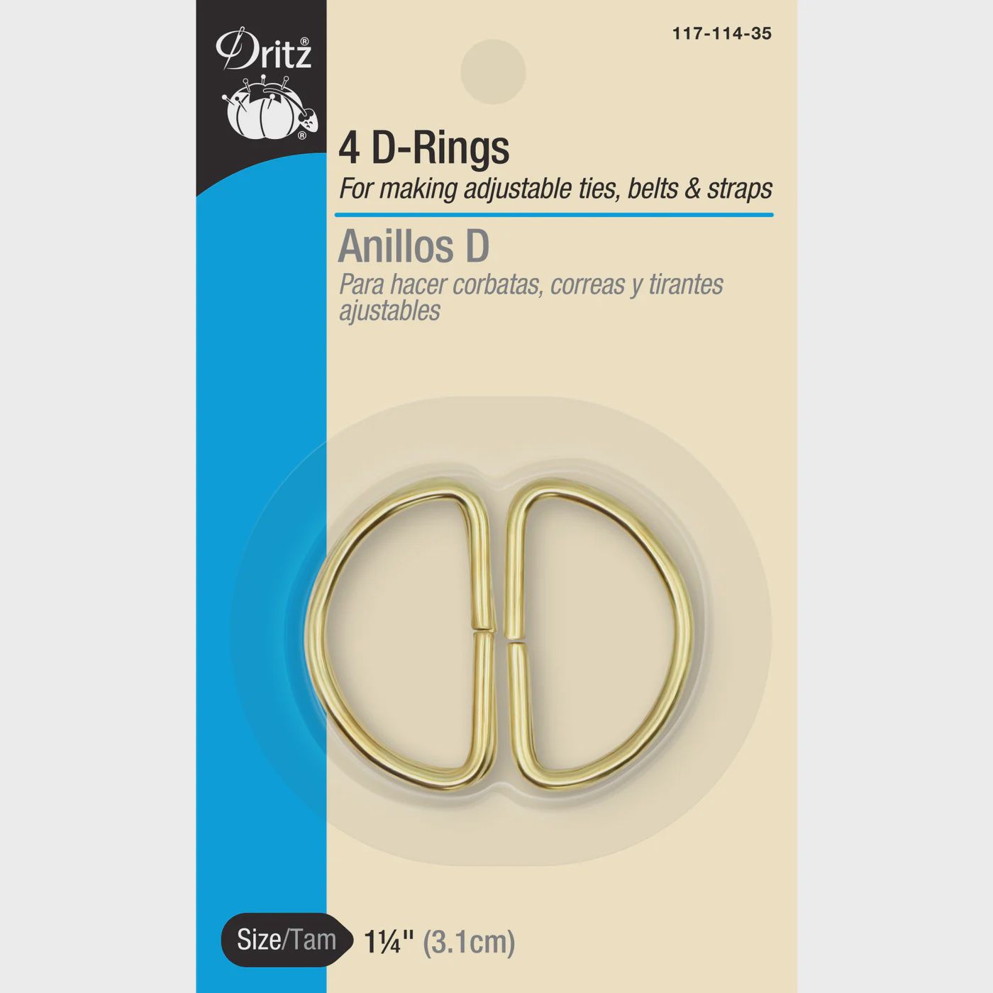 Dritz D-Rings, Gold, 1 1/4"