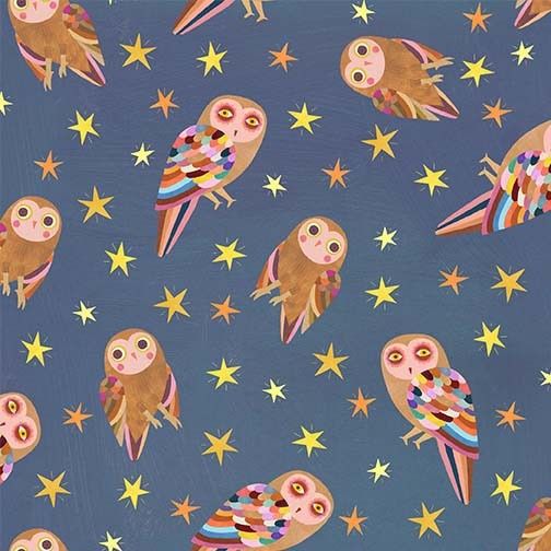 Enchanted Owls in Navy, 44-45" wide