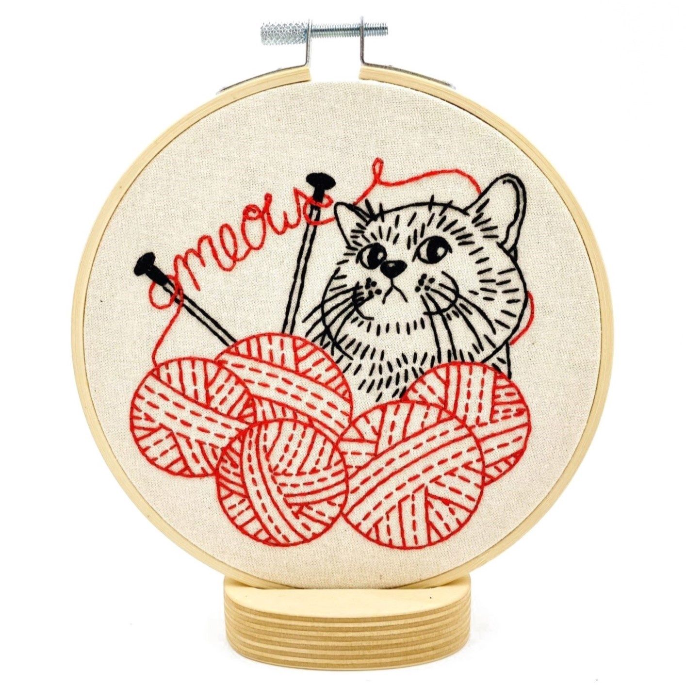 Kitten with Knitting Embroidery Kit