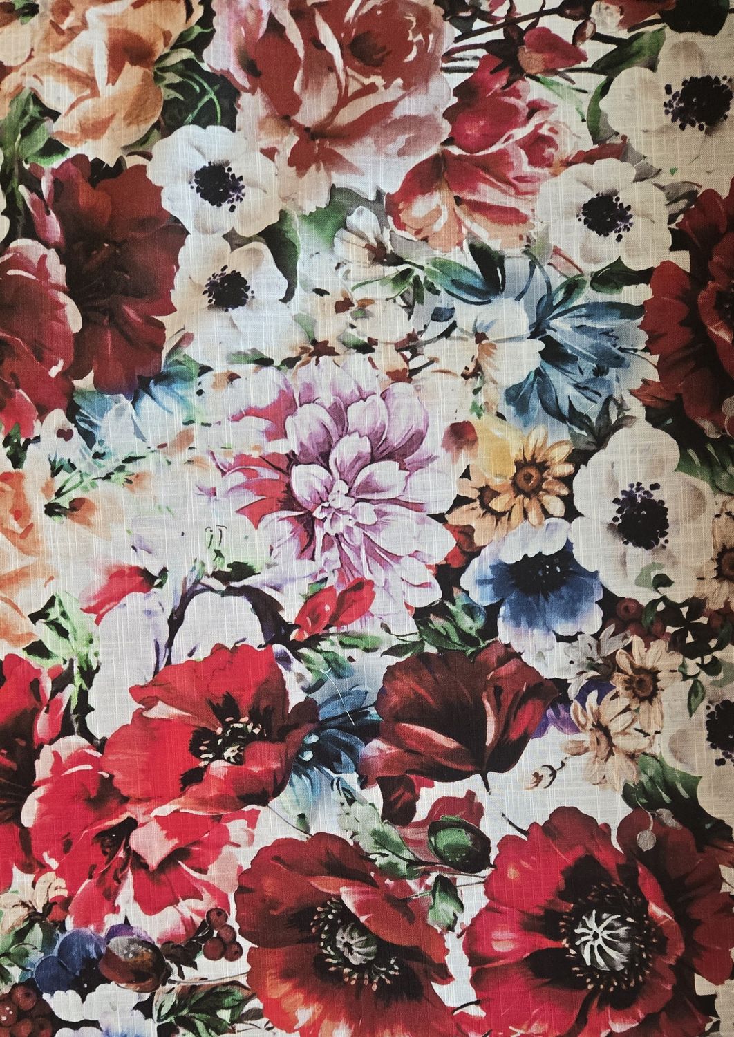 Poppy/Floral Linen Cotton, 60" wide