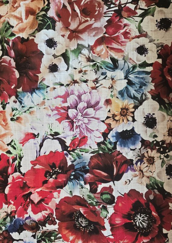 Poppy/Floral Linen Cotton, 60" wide