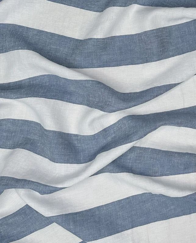 Utopia Stripe Blue/White Linen/Cotton, 54-55" wide