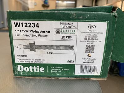 1/2&#39;&#39; x 2-3/4&#39;&#39; Wedge Anchor (50x Available - $1/each)