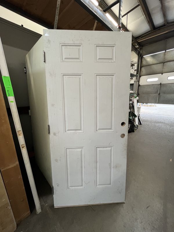 36&quot; x 79&quot; White 6-Panel Metal Hollow Core Door – Full Swing [#DM27]