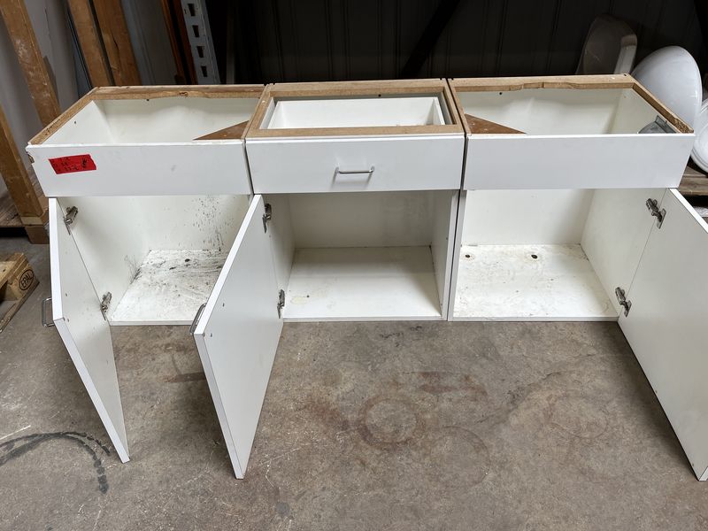White Laminate Base Cabinet Set – 72″ L × 19½″ D × 27½″ H