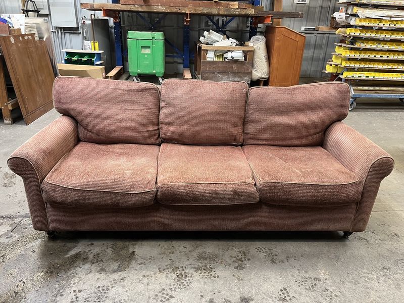 Three-Seat Upholstered Sofa – Rolled Arms, Removable Cushions (Rust Color)