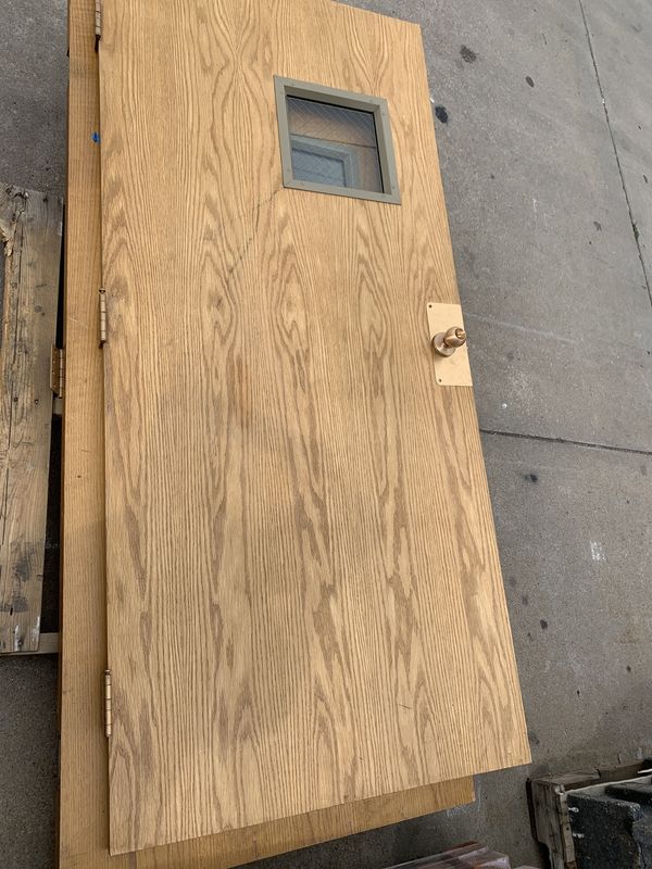 35 5/8 x 79 1/2 Oak Office Door – Wired Glass Window