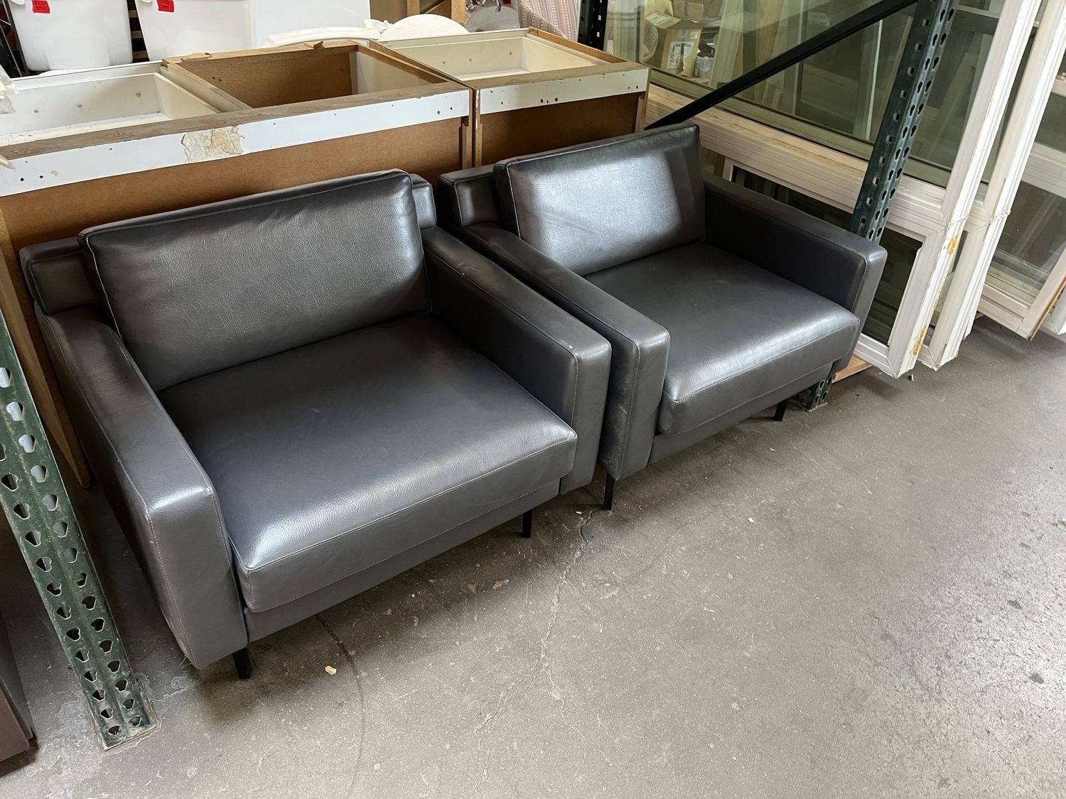 Gray Faux Leather Armchairs – Boxy Modern Design