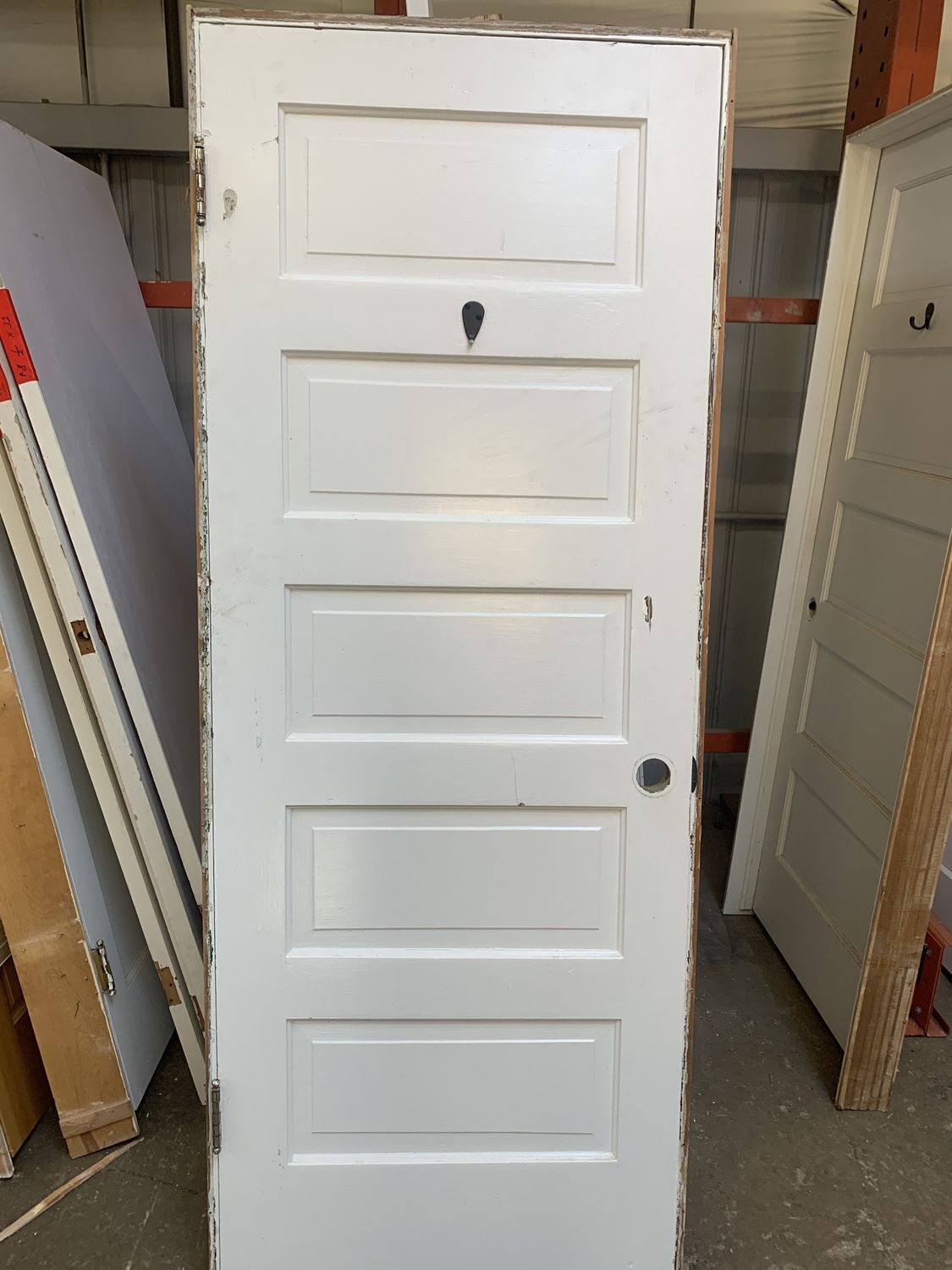 30&quot; x 78&quot; 5-Panel Solid Wood Interior Door – White Painted, Vintage Slab D610.09