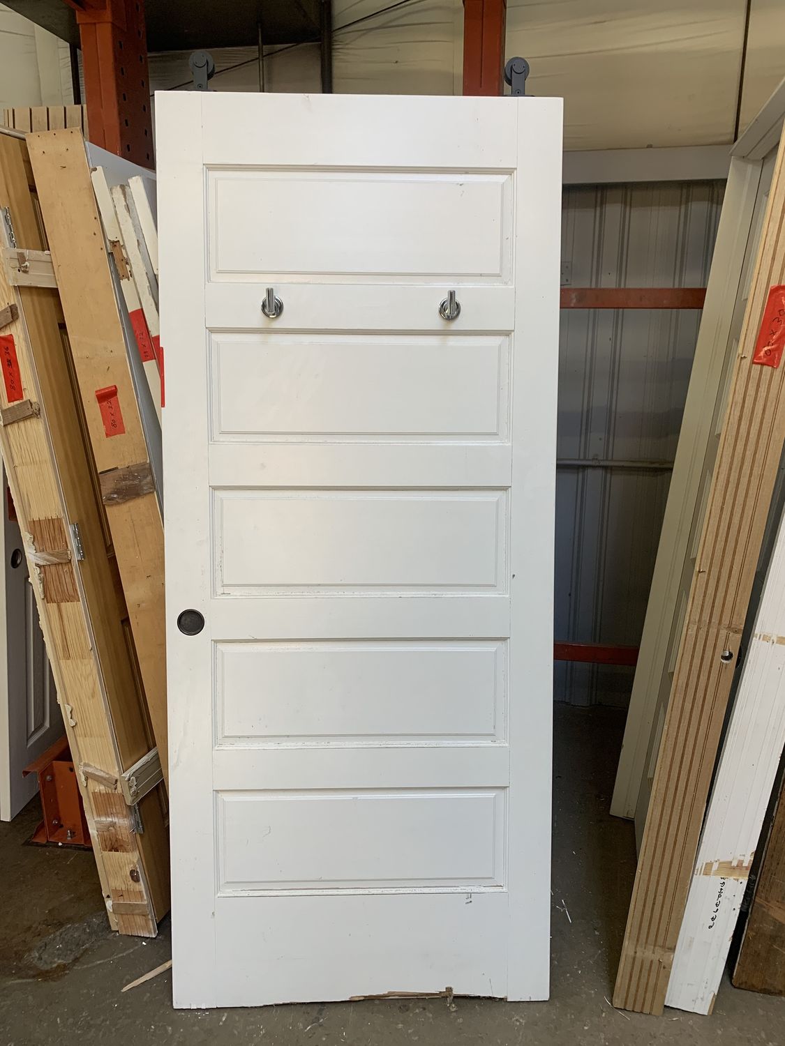 36&quot; x 84&quot; 5-Panel Solid Wood Interior Door – White Painted, with Chrome Hooks D610.12