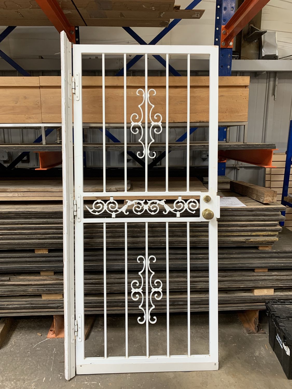 35 1/4&quot; x 80¾&quot; White Metal Security Door – Scroll Design with Frame D617.01