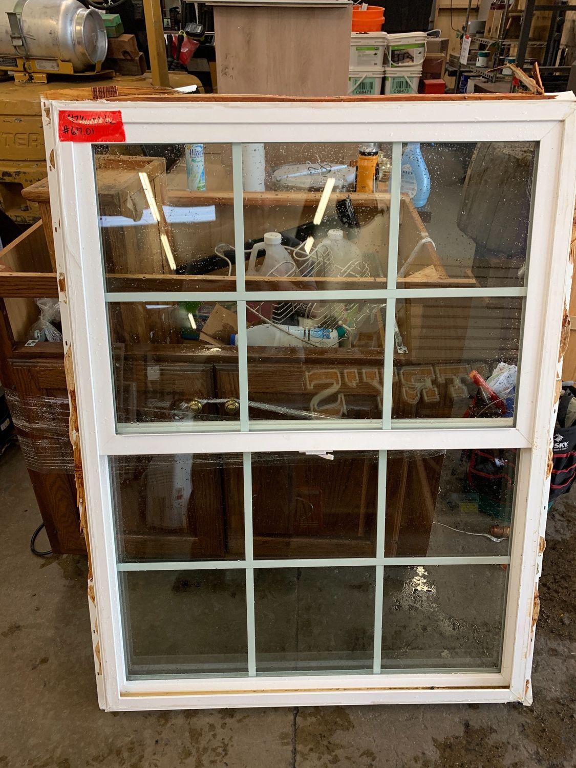 47 1/4&quot; x 35 1/2&quot; White Vinyl Double-Hung Window – Gridded Glass, Salvaged #617.01