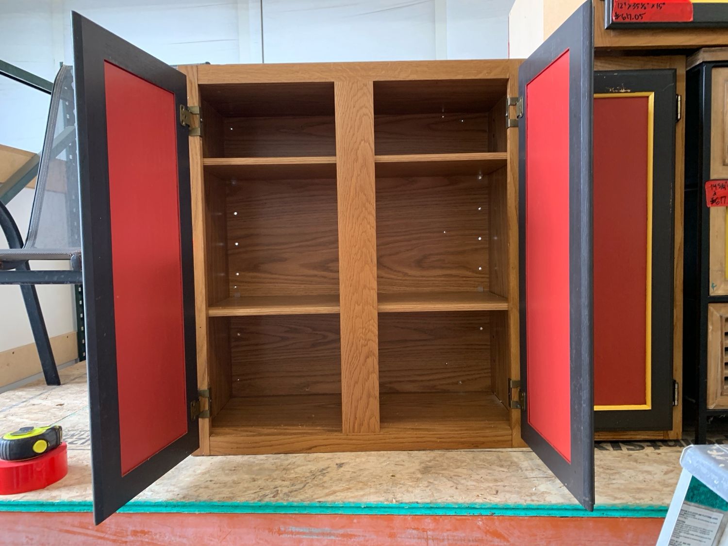 35.5&quot; Painted Door Upper Cabinet – Black/Red/Gold Framed Design