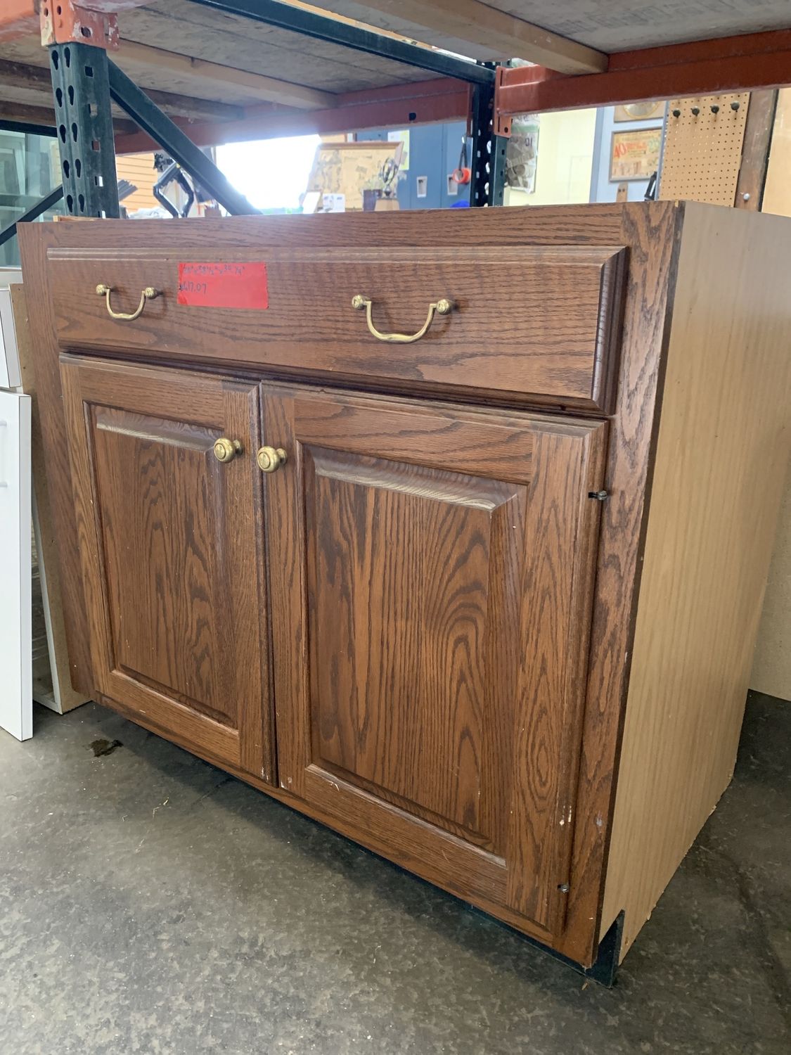 38.5&quot; Oak Base Cabinet with Brass Pulls – 2 Rollout Shelves #617.07