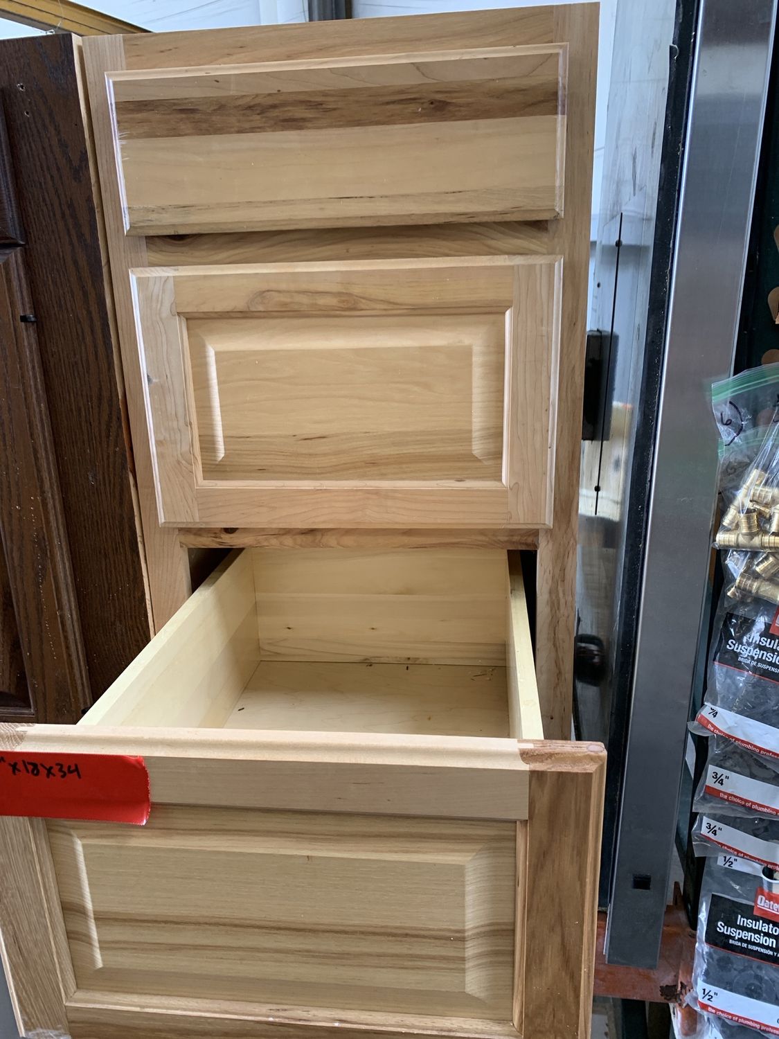 Natural Wood 3-Drawer Base Cabinet – 34&quot; Height 617.09
