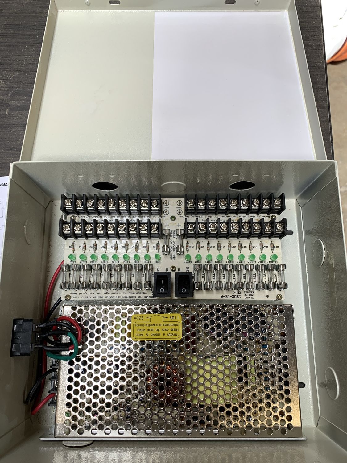 13.5&quot; x 13&quot; Metal CCTV Power Supply Enclosure – 18-Channel with Fuse Protection and LED Indicators 624.03