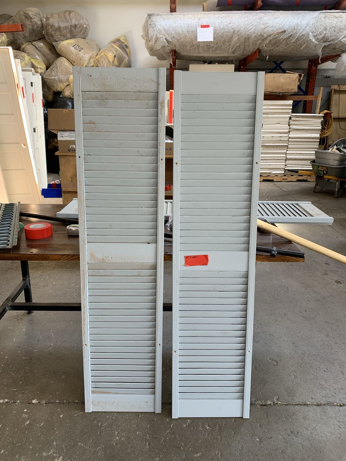 15&quot; x 62&quot; Louvered Wood Shutters – Pair, Light Gray Painted Finish 630.06