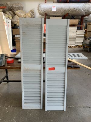 15&quot; x 62&quot; Louvered Wood Shutters – Pair, Light Gray Painted Finish 630.06