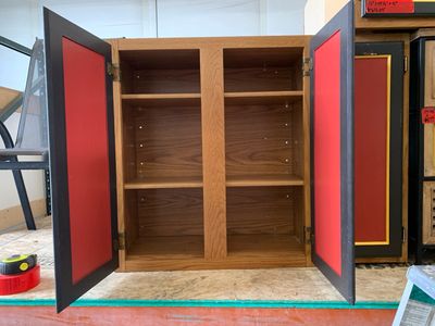 30 ½&quot; Red &amp; Black Wall Cabinet – Tri-Door Unit with Adjustable Shelves 707.04