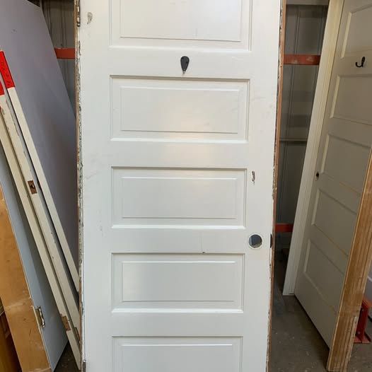 30&quot; x 78&quot; 5-Panel Solid Wood Interior Door – White Painted, Vintage Slab D610.09