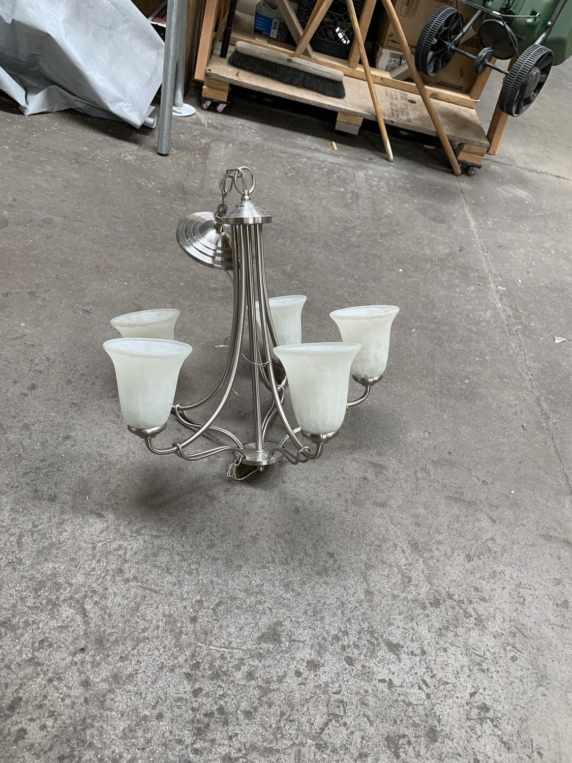 Brushed Nickel 5-Light Chandelier – Frosted Glass Tulip Shades 721.08