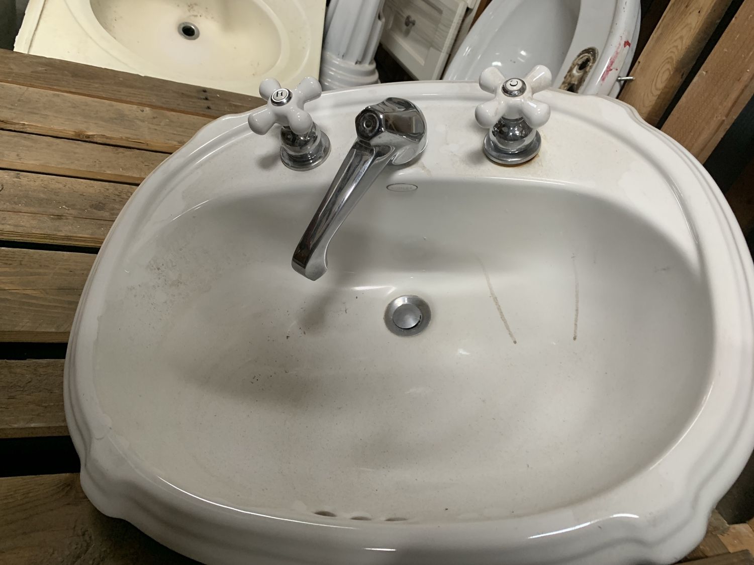 Vintage Drop-In Porcelain Sink w/ Faucet – Dual Handle, Oval Basin 722.06
