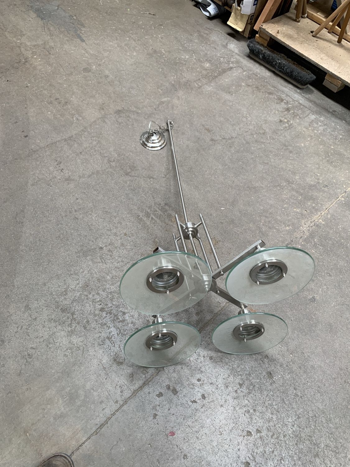 Modern 4-Light Glass &amp; Brushed Nickel Chandelier 728.09