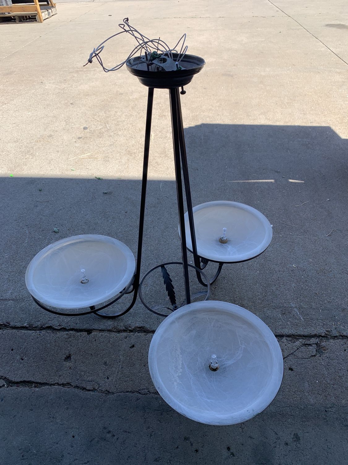 3-Light Iron Frame Chandelier Fixtures – Frosted Glass Bowls, Leaf Detail 708.02