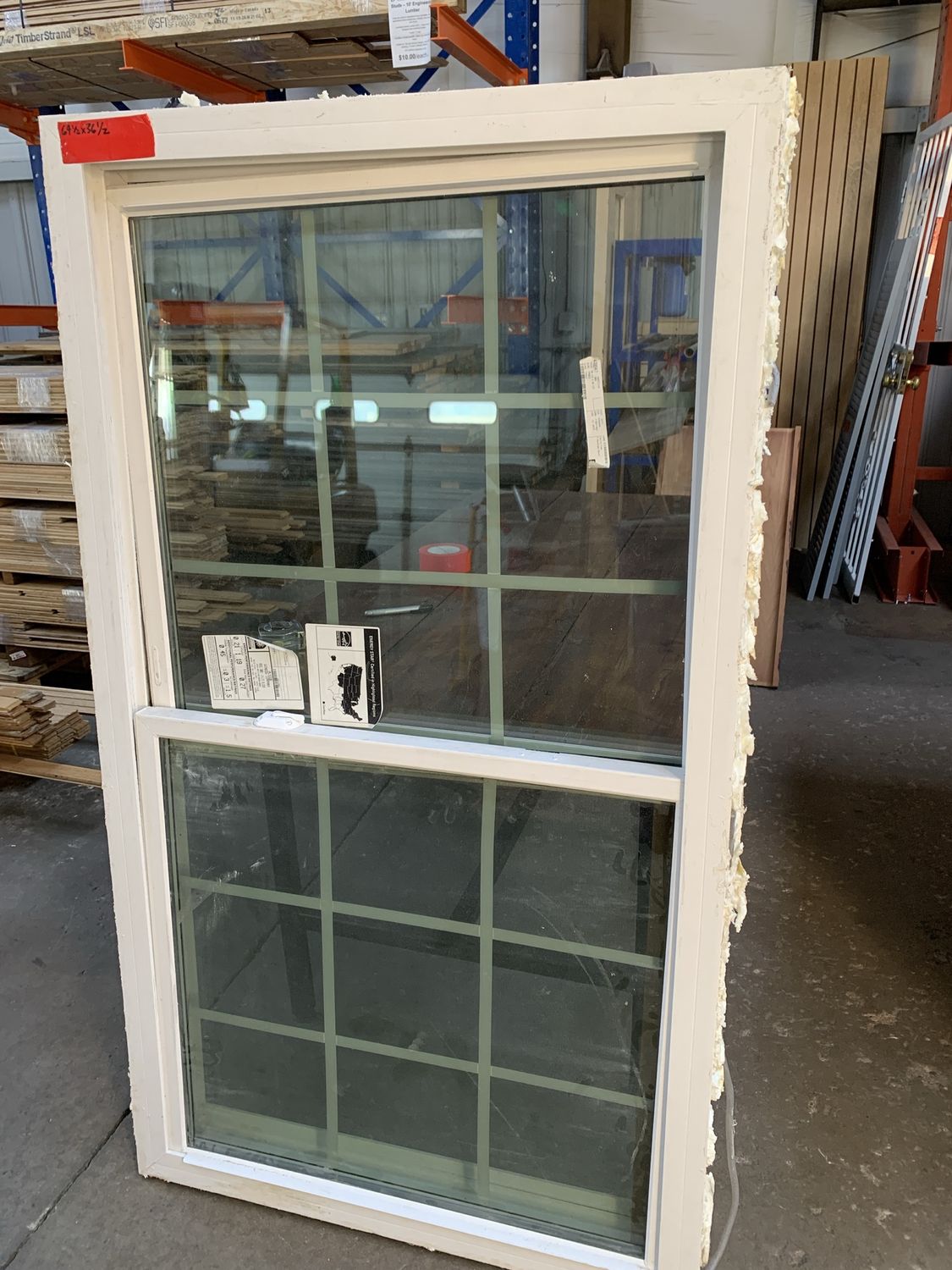 64.5&quot; x 36.5&quot; White Vinyl Double-Hung Window – Grids, Low-E Glass 722.01