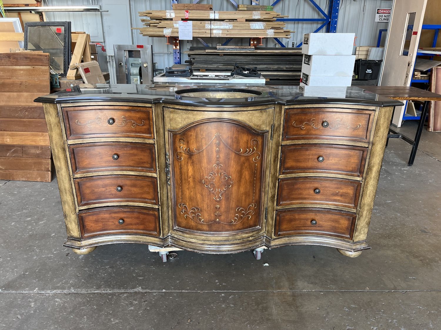 Antique Style Bathroom Vanity with Black Stone Top [812.02]
