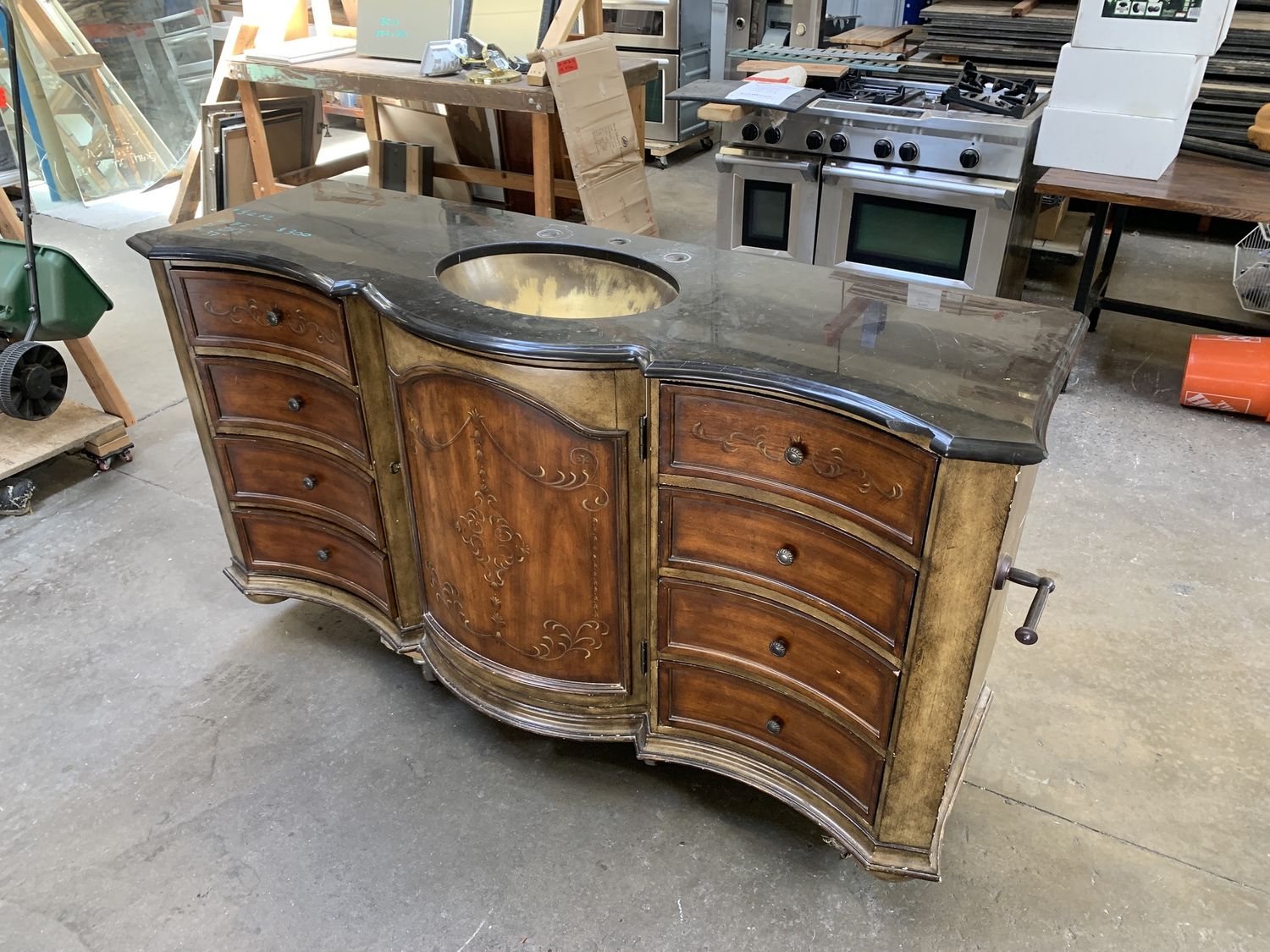 Vanity Cabinet with Chipped Top and Copper Sink  [812.02]