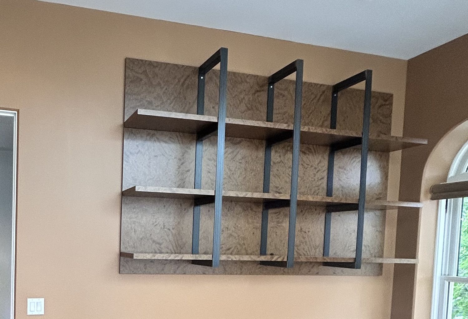Custom Wood Veneer and Steel 3-Tier Shelf – 92 ¼ in x 13 ½ in x 57 ½ in [814.21]
