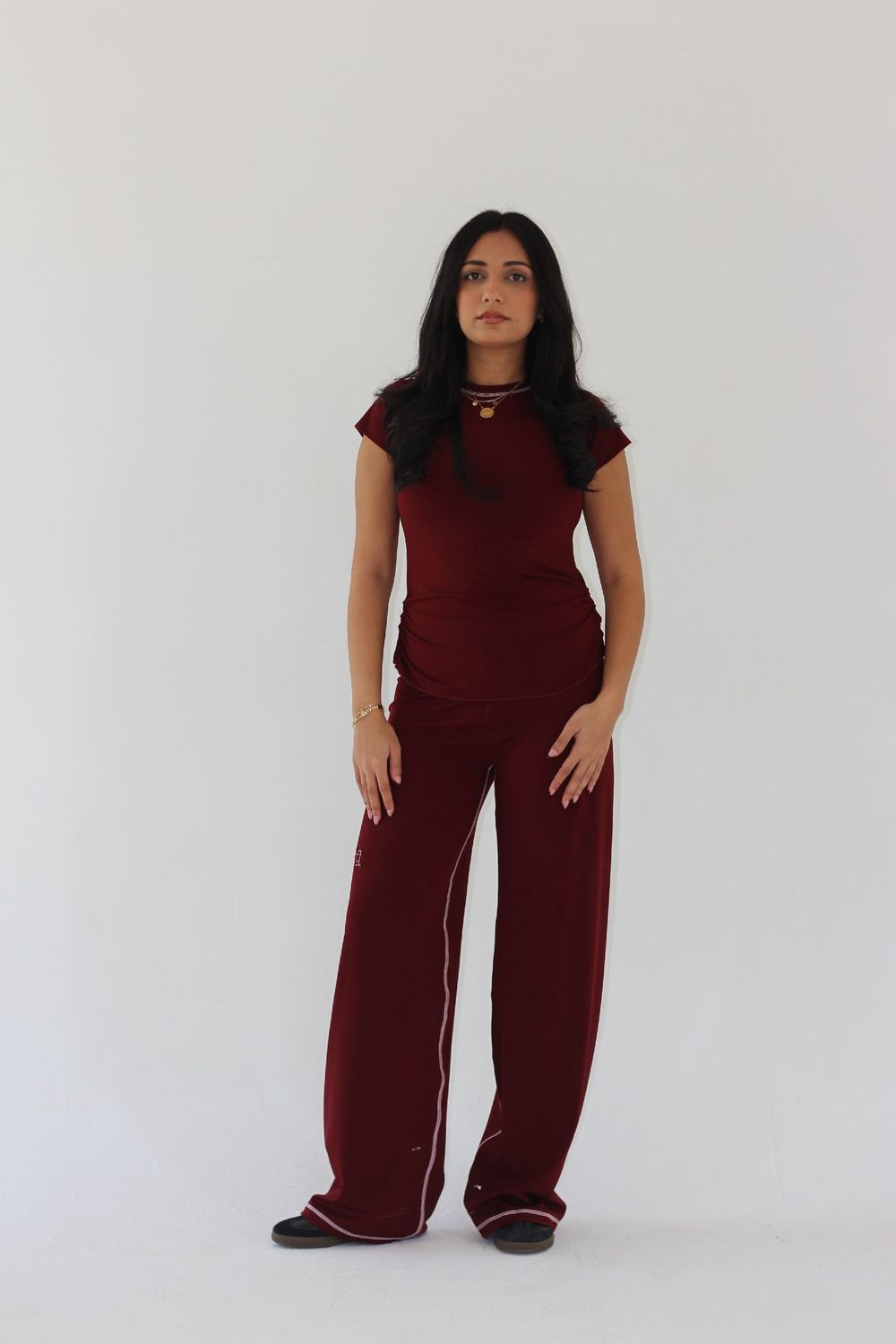 Wide Leg Pants - Dark Cherry