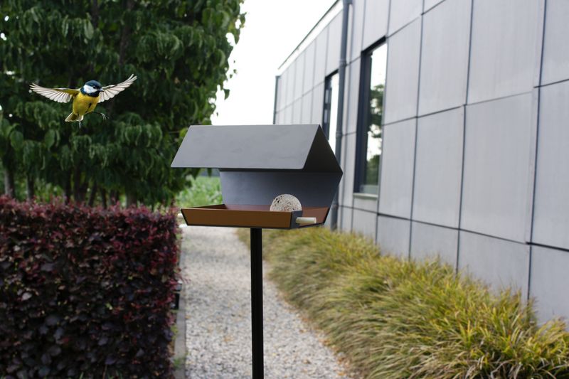 Heeej 'Open Diamond op paal' - vogelvoederhuisje - antraciet